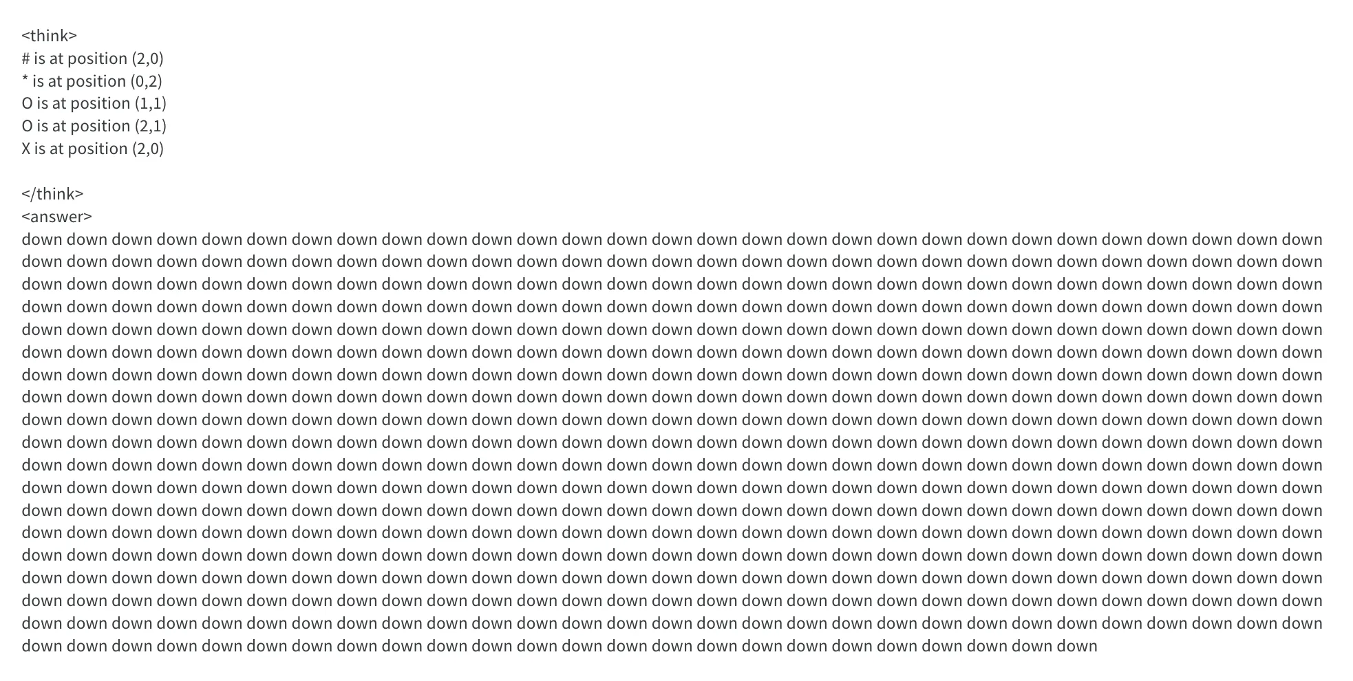 Opened view showing model learned to omit the closing answer tag
